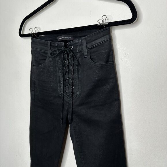 J Brand Steph Shep Charcoal Black High-Rise Laced Up Skinny Jean Vendetta 25 - Picture 5 of 16